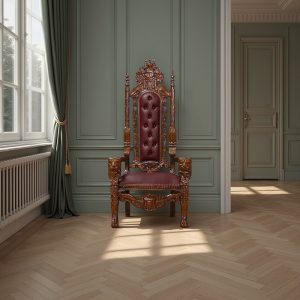 Throne Chair - Lion King - Solid Mahogany Frame Upholstered in Oxblood Faux Leather