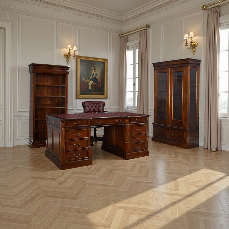 Partner Desk (Large) in Chestnut and Oxblood Faux Leather (180cm) - All Drawers