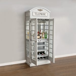 Drinks Cabinet - Iconic BT Telephone Box Style Bar 2 Doors- Grey Colour