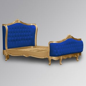 Louis XV - Violette Sleigh Bed in Gold Leaf Frame and Nautical Blue Velvet