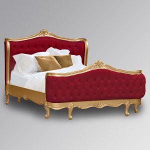 Louis XV - Violette Sleigh Bed in Gold Leaf Frame and Wine Velvet