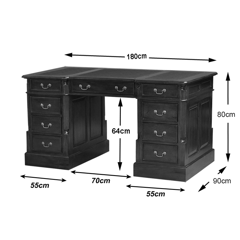 Partner Desk (Large) in Chestnut and Oxblood Faux Leather (180cm) - All Drawers - Image 7