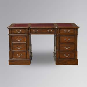 Partner Desk in Chestnut and Oxblood Faux Leather (150cm)- All Drawers