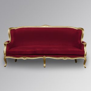Louis XV Regal Chaise Longue in Gold Leaf with Wine Red Upholstery
