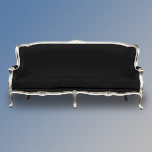 Louis XV Regal Chaise Longue in Silver Leaf with Black Upholstery