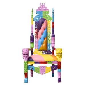 Lion King Throne Chair - Multicoloured Rainbow Frame with Patchwork Faux Leather Upholstery