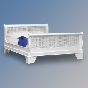 Versailles Sleigh Bed with Rattan Headboard in French White