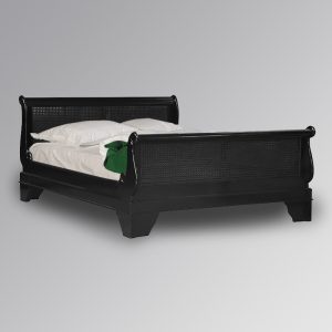 Versailles Sleigh Bed with Caned Rattan Headboard in French Noir