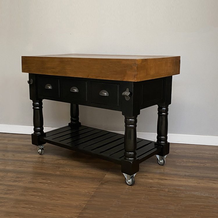 Butcher Block Kitchen Island with Three Drawers - Grey Colour - Island Furniture Co
