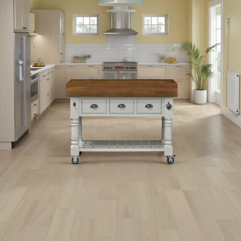 Butcher Block Kitchen Island with Three Drawers with Brass Handles and ...