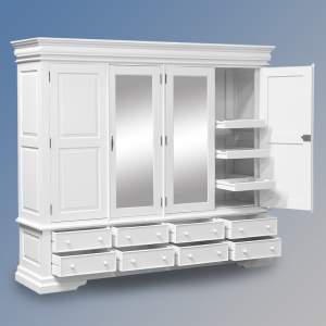 Versailles Quadruple  Armoire - Mirrored 8 Drawer - French White