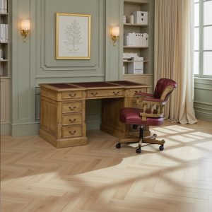 Captains Chair in French Oak & Oxblood Faux Leather