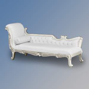 Louis XV Chaumont Chaise Longue - Silver Leaf Frame with White Faux Leather
