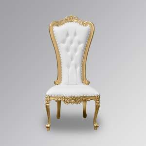 Louis XV Lazarus Side Chair - Gold Frame & White Faux Leather Upholstery