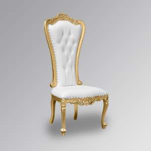 Louis XV Lazarus Side Chair - Gold Frame & White Faux Leather Upholstery
