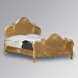 Louis XV Gabrielle Rattan Sleigh Bed in Gold Leaf