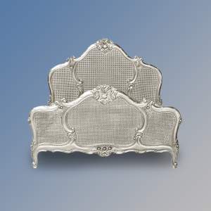 Louis XV Gabrielle Rattan Sleigh Bed in Silver Leaf