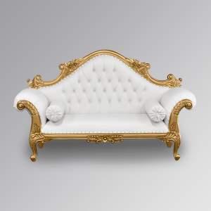 Louis XV Adele Chaise Longue - Gold Leaf Frame with White Faux Leather