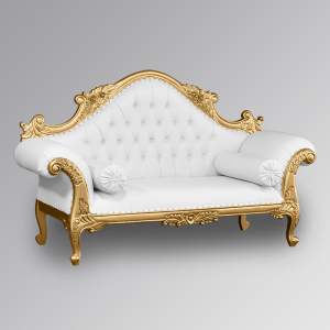 Louis XV Adele Chaise Longue - Gold Leaf Frame with White Faux Leather