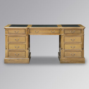 Partner Desk (Large) in French Oak and Green Faux Leather - All Drawers (180cm)