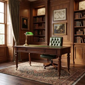 Viceroy Writing Desk in Chestnut with Green Faux Leather