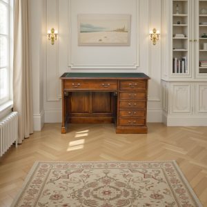 Computer Partner Desk in Chestnut with Green Faux Leather & Gold Emboss