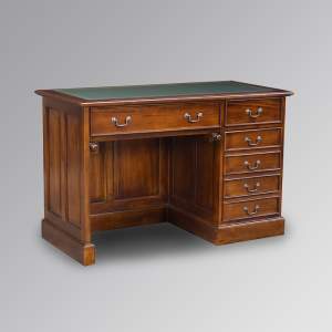 Computer Partner Desk in Chestnut with Green Faux Leather & Gold Emboss