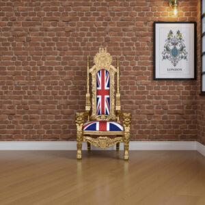 Throne Chair - Lion King - Gold Leaf Frame Upholstered in Union Jack Twill