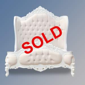 Louis XV Eloise Sleigh Bed - in French White and Cream Twill - Crystal Buttons - 4ft6 Double