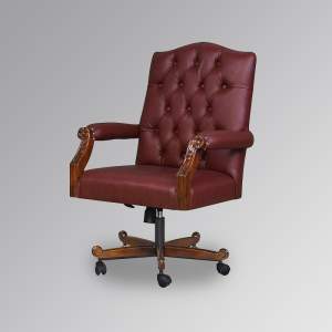 Chesterfield Chair - Mahogany Frame and Oxblood Faux Leather
