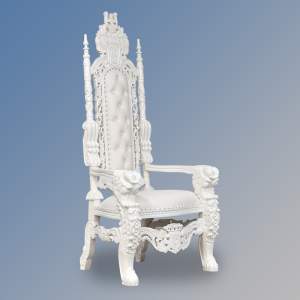 Tudor Rose Throne Chair - French White Frame with White Faux Leather