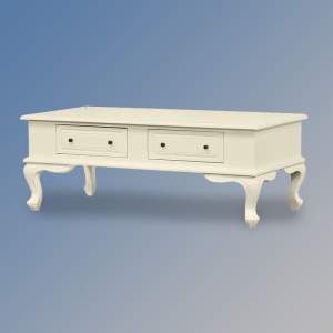 Louis XV Coffee Table - Cabriole Legs - 2 Drawers - French Ivory