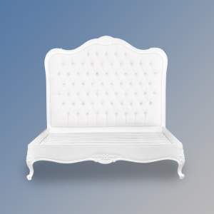 Louis XV Amelie Bed in French White and White Faux Leather