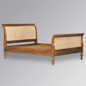 Montparnasse High End Sleigh Bed in Nutmeg With Natural Rattan