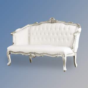 Louis XV Isabella Chaise Longue - Silver Leaf Frame with White Faux Leather