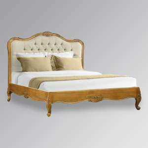 Louis XV Amelie Bed in French Oak and Oatmeal Upholstery