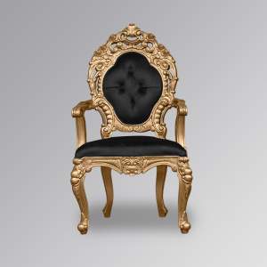 Louis XV Cadice Mini Throne Chair - Gold Frame & Plush Black Velvet Upholstery