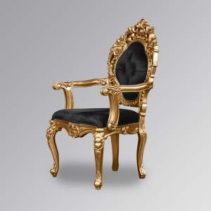Louis XV Cadice Mini Throne Chair - Gold Frame & Plush Black Velvet Upholstery