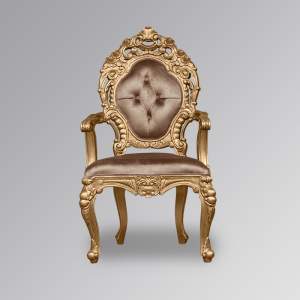 Louis XV Cadice Mini Throne Chair - Gold Frame & Glamour Sand Velvet Upholstery