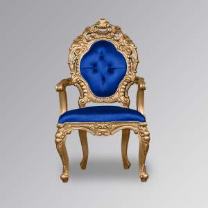 Louis XV Cadice Mini Throne Chair - Gold Frame & Nautical Blue Upholstery