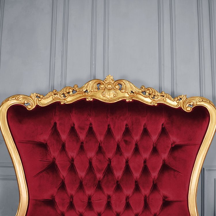 Throne Chair – Lazarus Double King Chair - Gold Frame Upholstered in Plush Wine Red Upholstery - Image 6