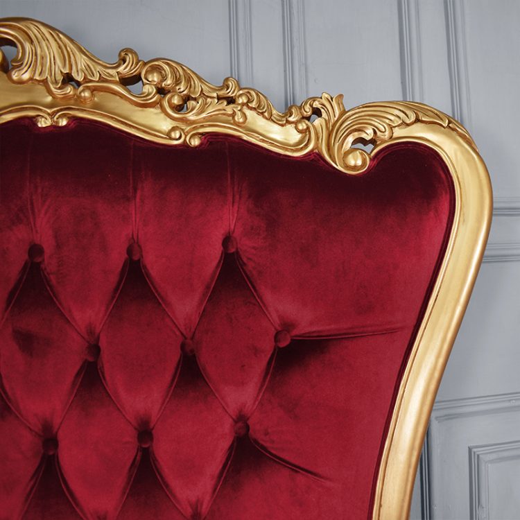 Throne Chair – Lazarus Double King Chair - Gold Frame Upholstered in Plush Wine Red Upholstery - Image 7