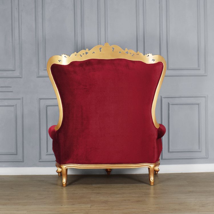 Throne Chair – Lazarus Double King Chair - Gold Frame Upholstered in Plush Wine Red Upholstery - Image 3