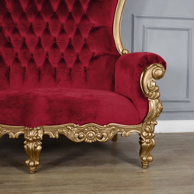 Throne Chair – Lazarus Double King Chair - Gold Frame Upholstered in Plush Wine Red Upholstery - Image 4