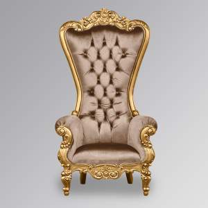 Throne Chair – Lazarus King - Gold Frame Upholstered in Glamour Sand Velvet