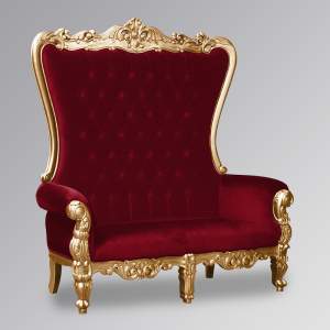 Throne Chair – Lazarus Double King Chair - Gold Frame Upholstered in Plush Wine Red Upholstery