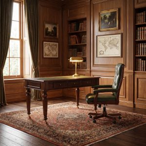 Sheraton Office Chair in Mahogany and Green Faux Leather