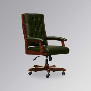 Sheraton Office Chair in Mahogany and Green Faux Leather