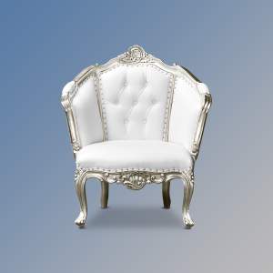 Louis XV Isabell Armchair - Silver Leaf Frame with White Faux Leather