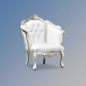 Louis XV Isabella Armchair - Silver Leaf Frame with White Faux Leather